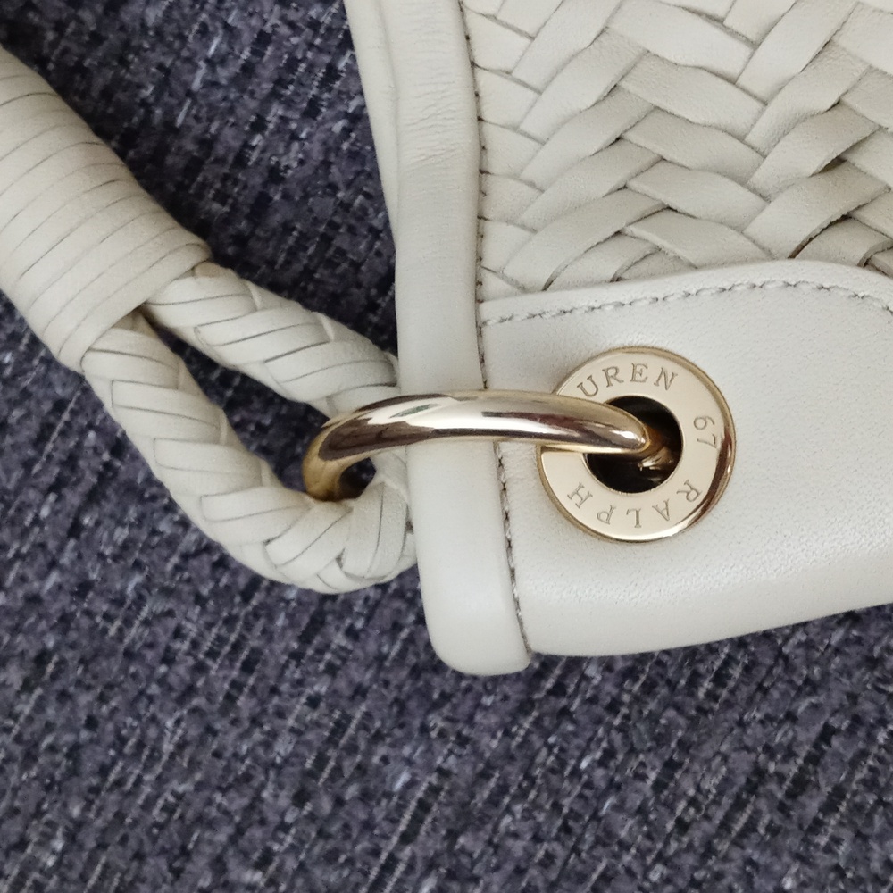 🐎RARE Ralph Lauren🐎 - Ecru Woven Leather Shoulder Bag - Picture 12 of 16